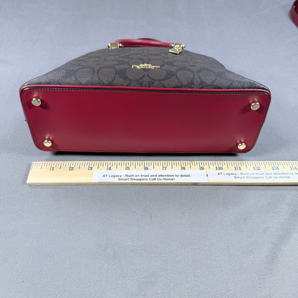 Coach Sierra Satchel Signature Coated Canvas Brown Red 13x9.5 Gold Hardware 2558 - Picture 6 of 16